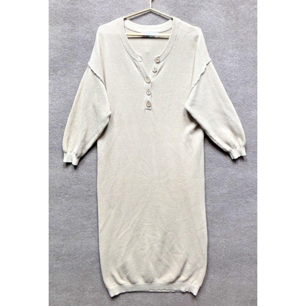 FP Beach Hailee Sweater Midi Dress Large Beige Thermal Waffle Coast Cozy Relaxed